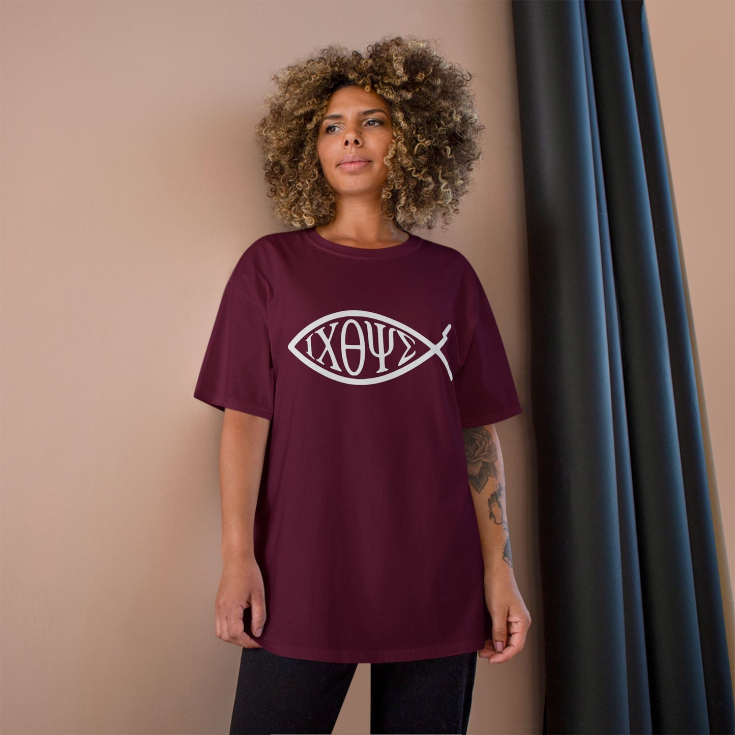 Ichthys: The Original Sign of Faith Under Fire ~ Champion T-Shirt