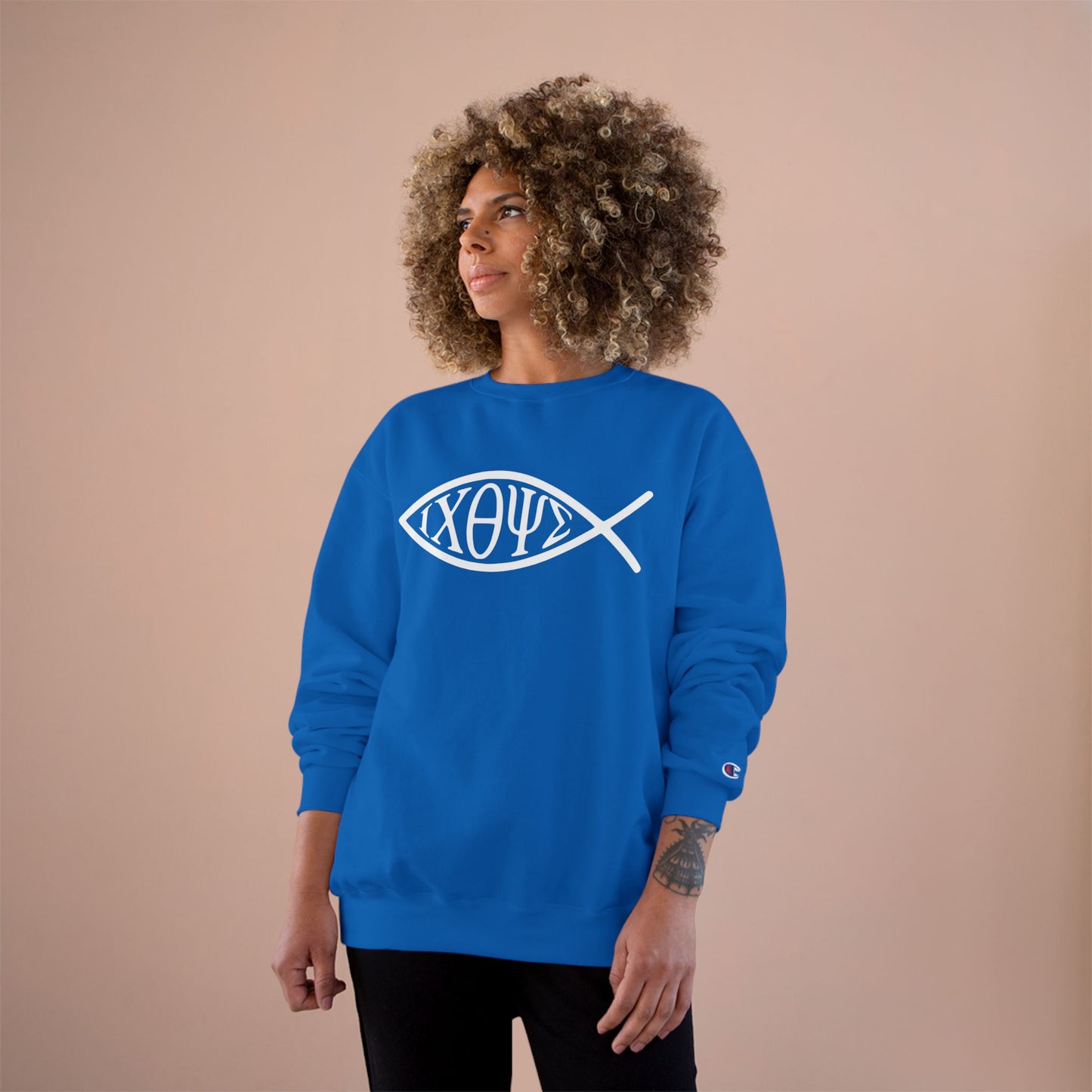 Ichthys: The Original Sign of Faith Under Fire ~ Champion Sweatshirt
