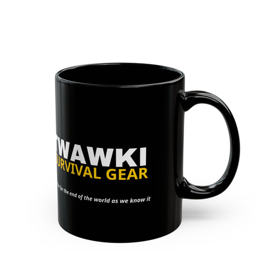 Survival Theme Black Mug - End of the World Gear, Gift for Preppers, Unique Coffee Cup, Camp Mug, Apocalypse Mug