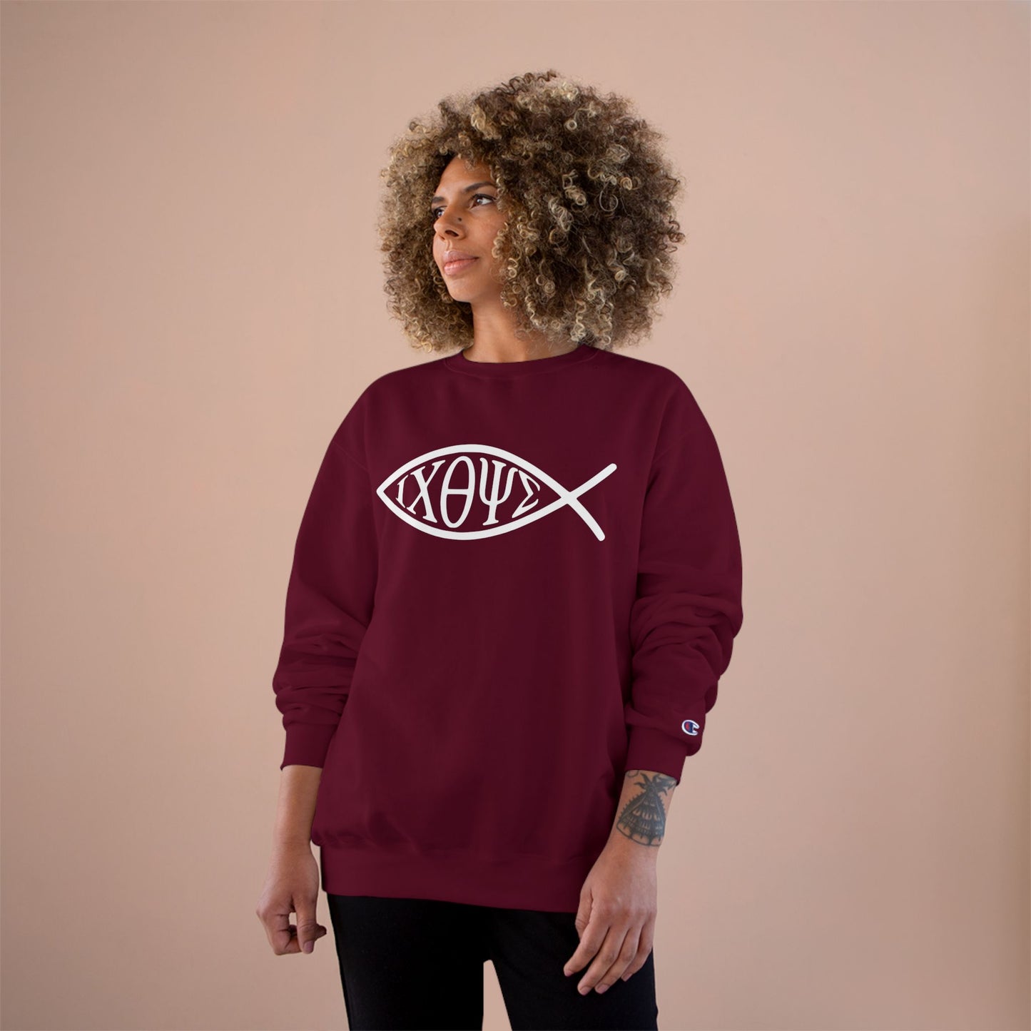 Ichthys: The Original Sign of Faith Under Fire ~ Champion Sweatshirt