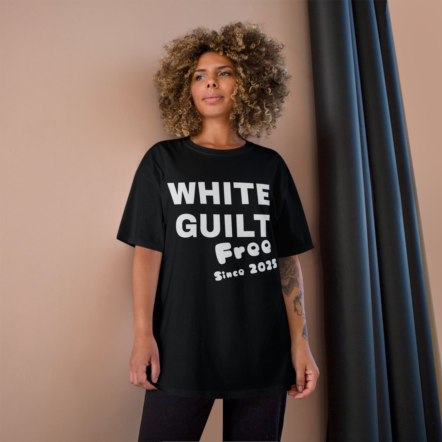T-Shirt — "WHITE GUILT Free Since 2025" Graphic Tee