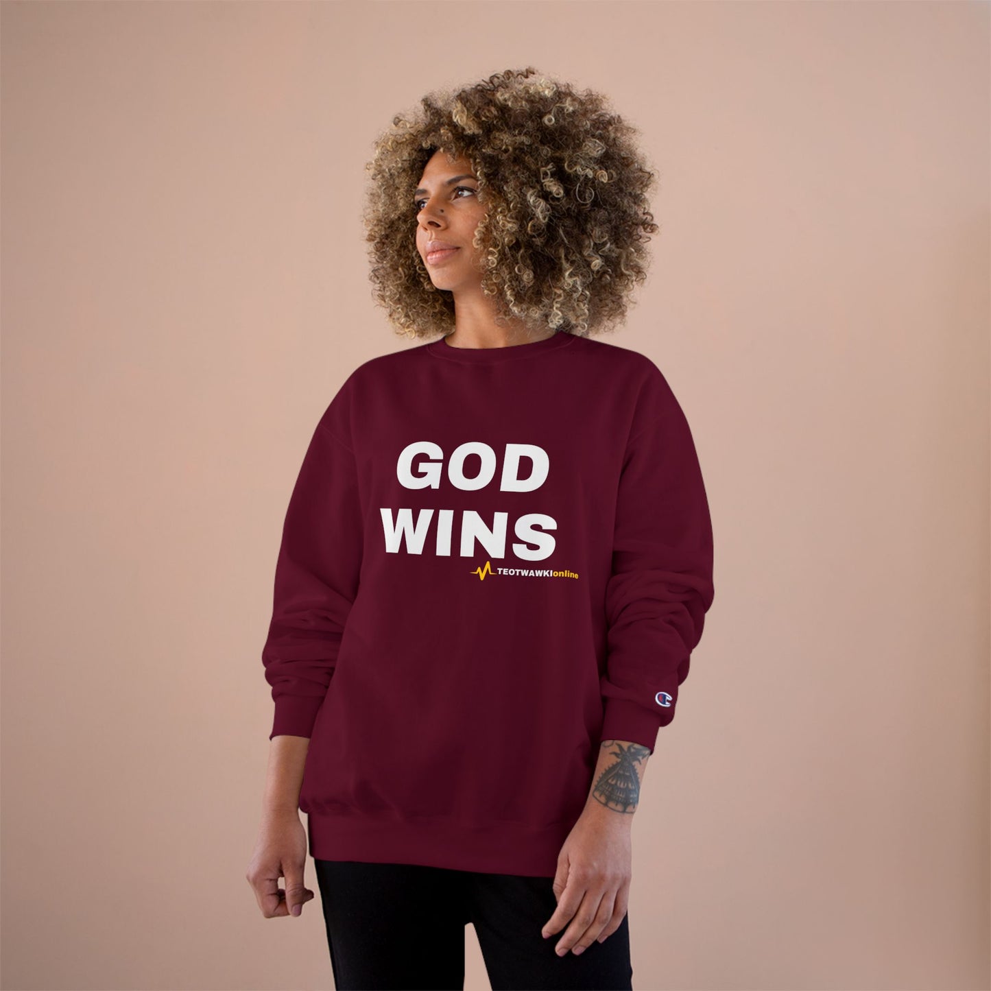 GOD WINS – Champion® Crewneck Sweatshirt