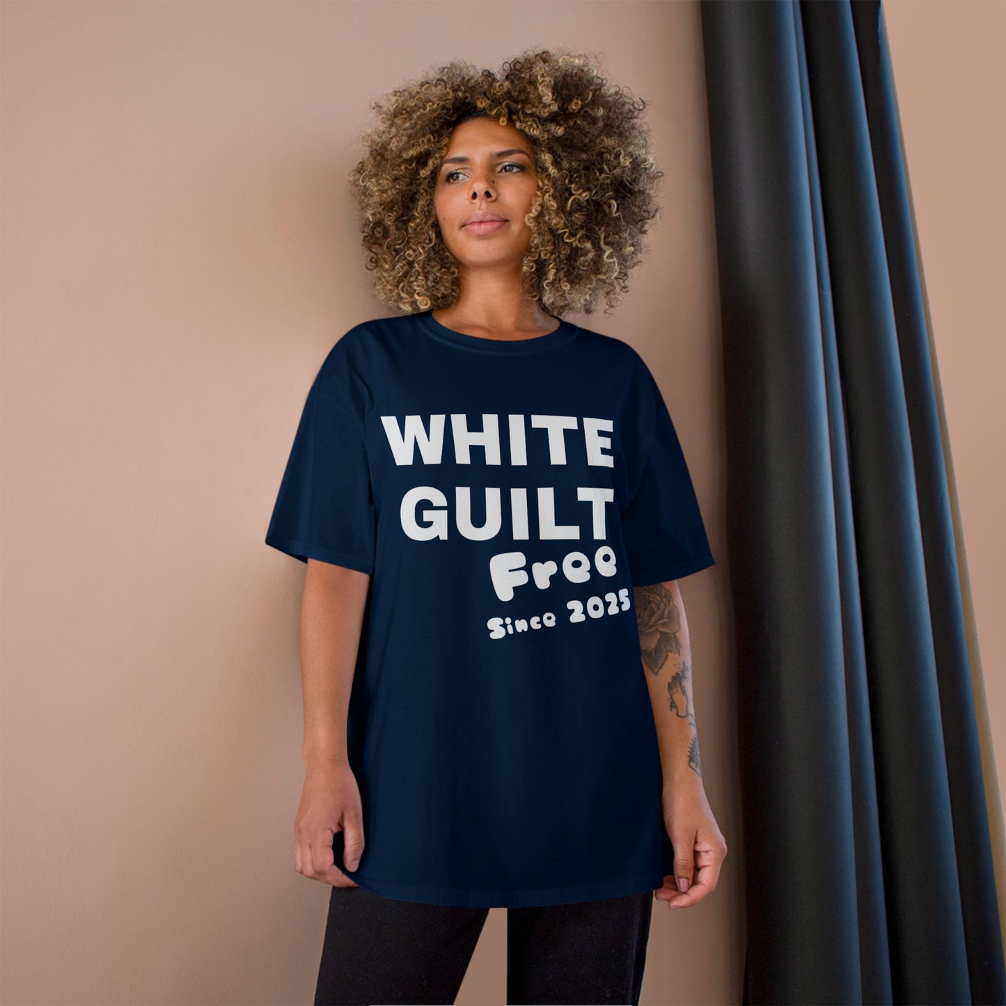 T-Shirt — "WHITE GUILT Free Since 2025" Graphic Tee