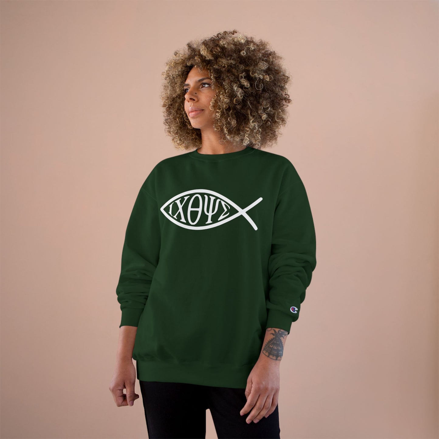 Ichthys: The Original Sign of Faith Under Fire ~ Champion Sweatshirt