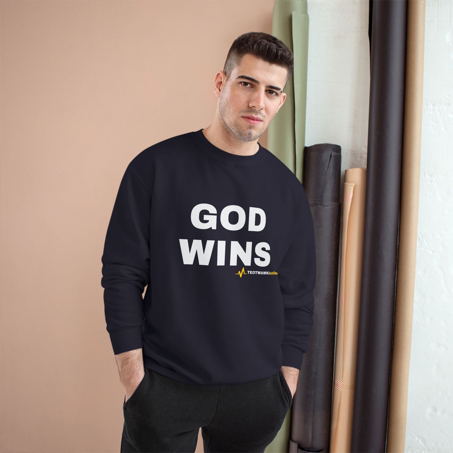 GOD WINS – Champion® Crewneck Sweatshirt