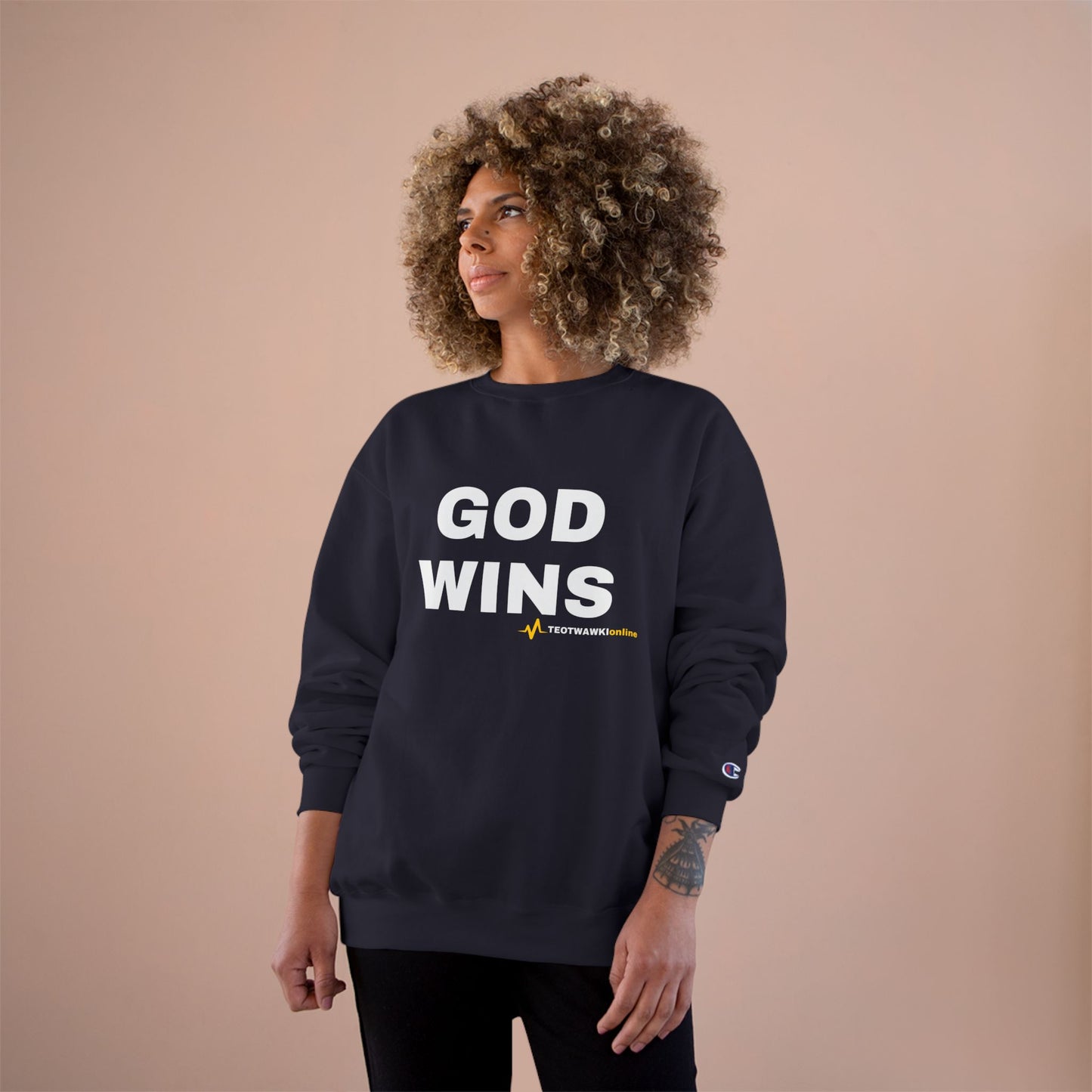 GOD WINS – Champion® Crewneck Sweatshirt