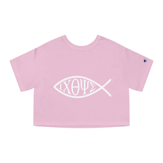 Ichthys: The Original Sign of Faith Under Fire ~ Champion Women's Heritage Cropped T-Shirt