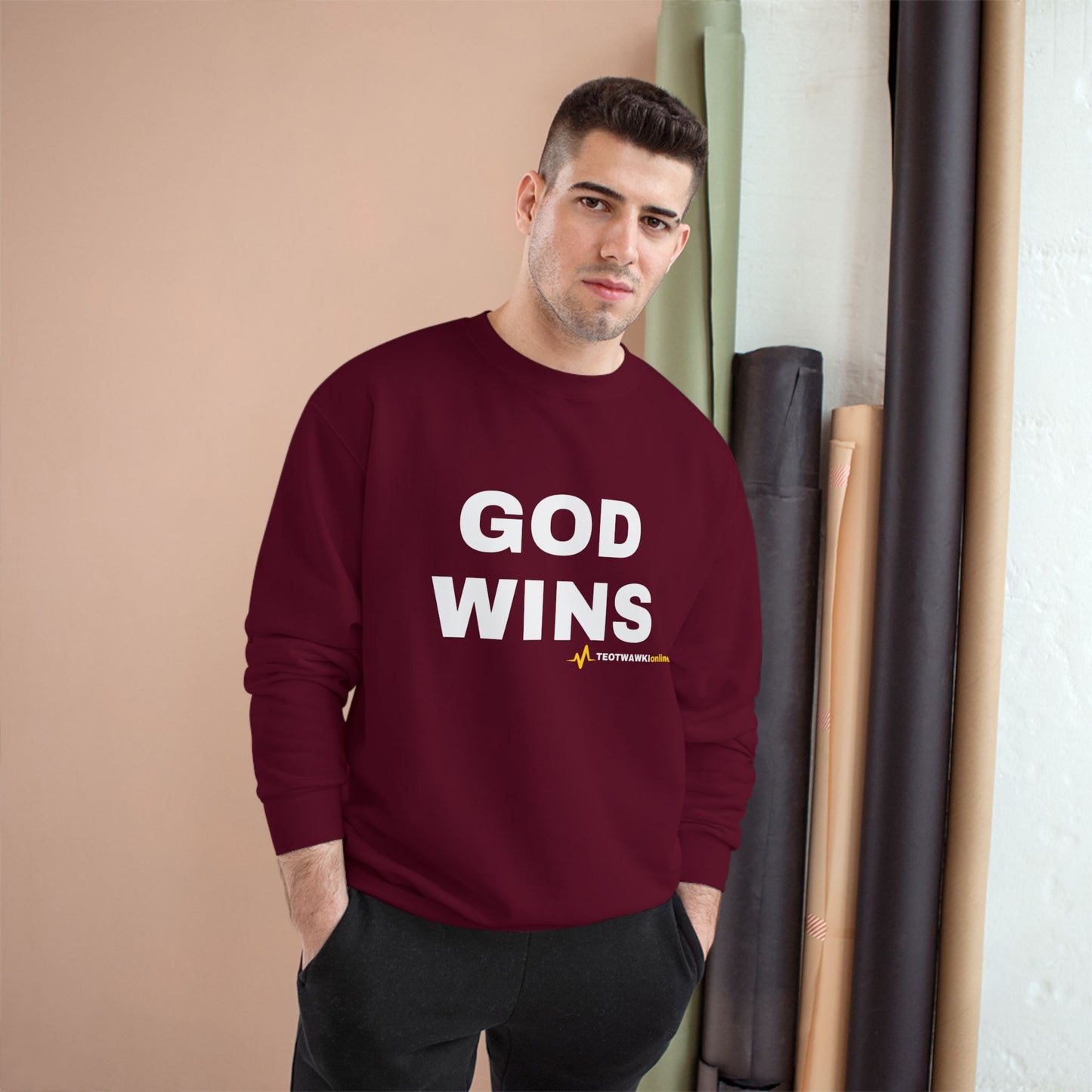 GOD WINS – Champion® Crewneck Sweatshirt