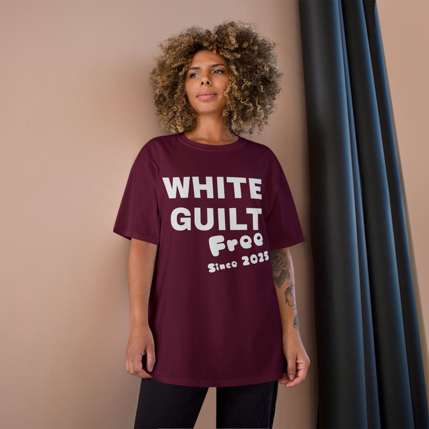 T-Shirt — "WHITE GUILT Free Since 2025" Graphic Tee