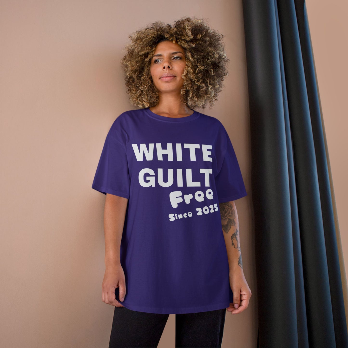 T-Shirt — "WHITE GUILT Free Since 2025" Graphic Tee