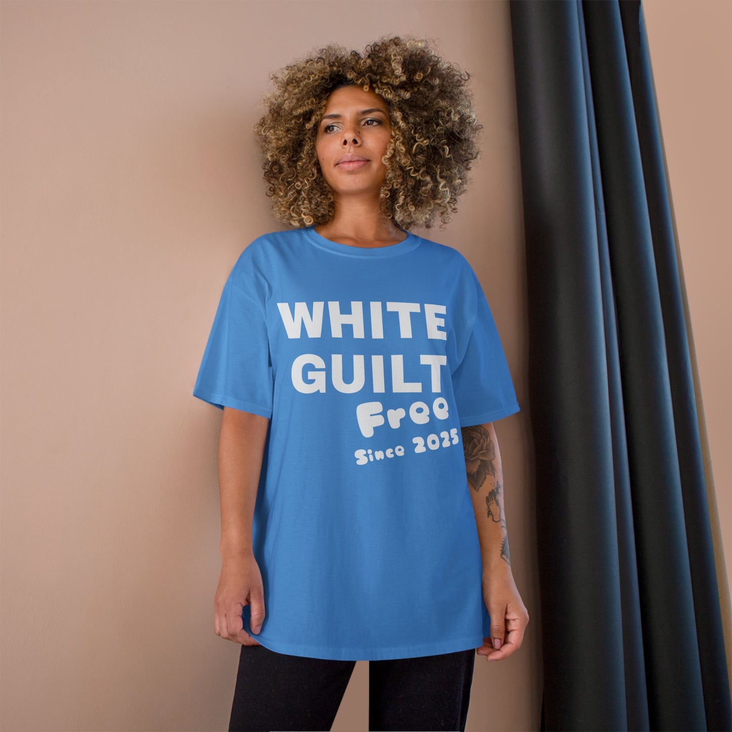 T-Shirt — "WHITE GUILT Free Since 2025" Graphic Tee