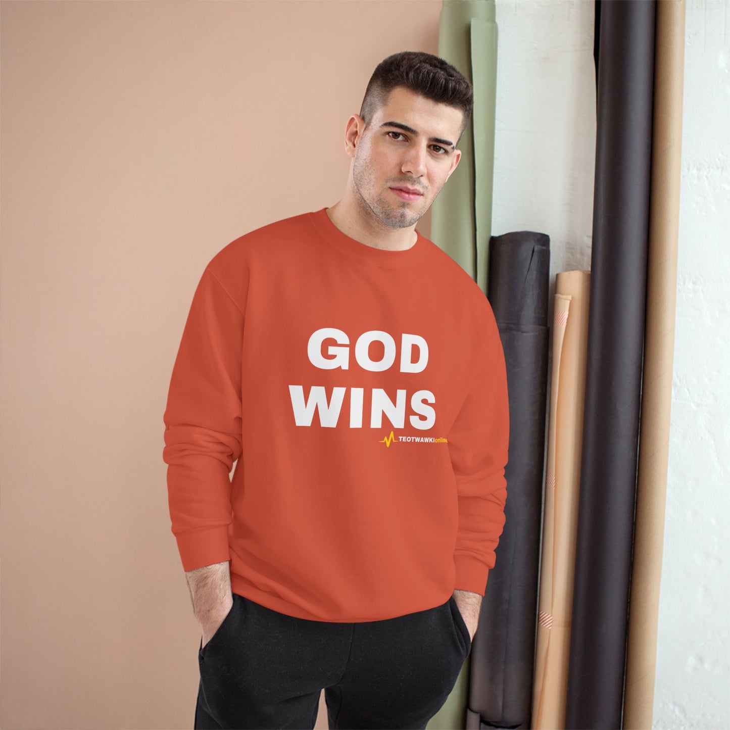 GOD WINS – Champion® Crewneck Sweatshirt